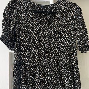 Madewell Black Floral Short Sleeve Blouse